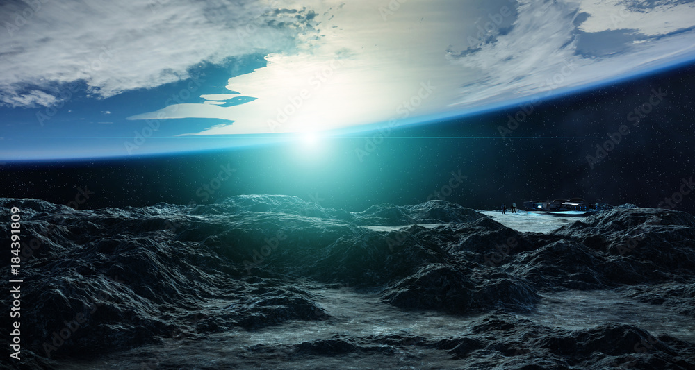 Poster astronauts exploring an asteroid 3d rendering elements of this image furnished by nasa