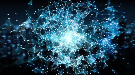 Connections system sphere and datas exchanges 3D rendering
