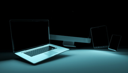 Modern digital silver tech device 3D rendering