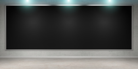 Black blackboard on wall 3D rendering
