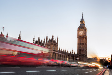 Fototapeta na wymiar Big Ben with traffic jam in the evening, London, United Kingdom