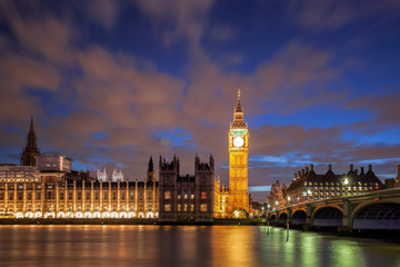 Fototapeta na wymiar Big Ben with bridge in the evening, London, England, UK