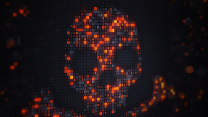 Orange skull shape of digital hex code and bokeh