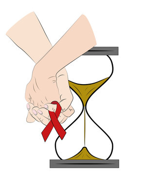 hourglass, ribbon symbol of AIDS or cancer. vector illustration. 