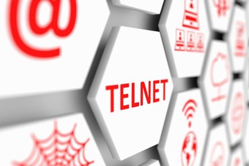 TELNET concept cell blurred background 3d illustration