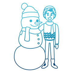 Snowman with boy winter cartoon