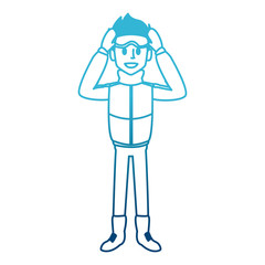 Young man with winter clothes