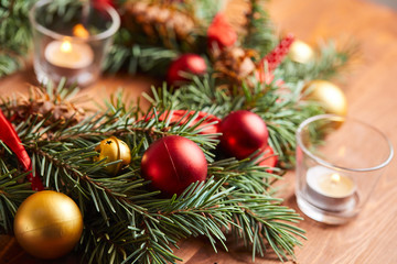 christmas wreath with red and golden balls