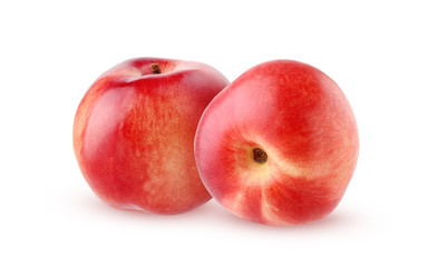 Two ripe nectarines, isolated on white background.