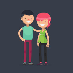 chinese / korean / japanese young cute couple vector illustration