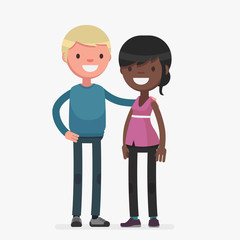interracial cute couple vector illustration