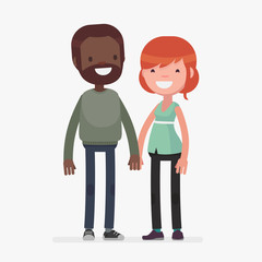 interracial cute couple vector illustration