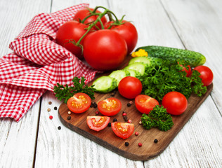 organic cucumber and tomatoes