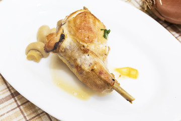 rabbit meat in the cooked dish