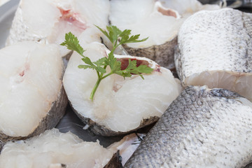 raw sliced hake fish