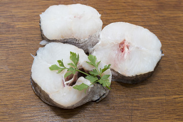 raw sliced hake fish