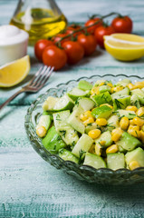 Portion salad with raw vegetables