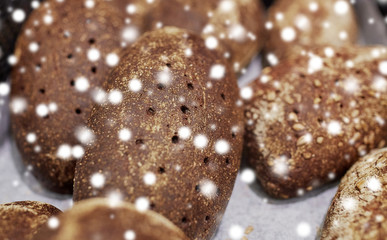 close up of rye bread at bakery or grocery store