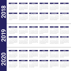 Year 2018 2019 2020 calendar vector