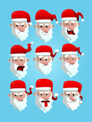 Christmas Santa Claus avatars set. Vector cartoon character emotion illustration.