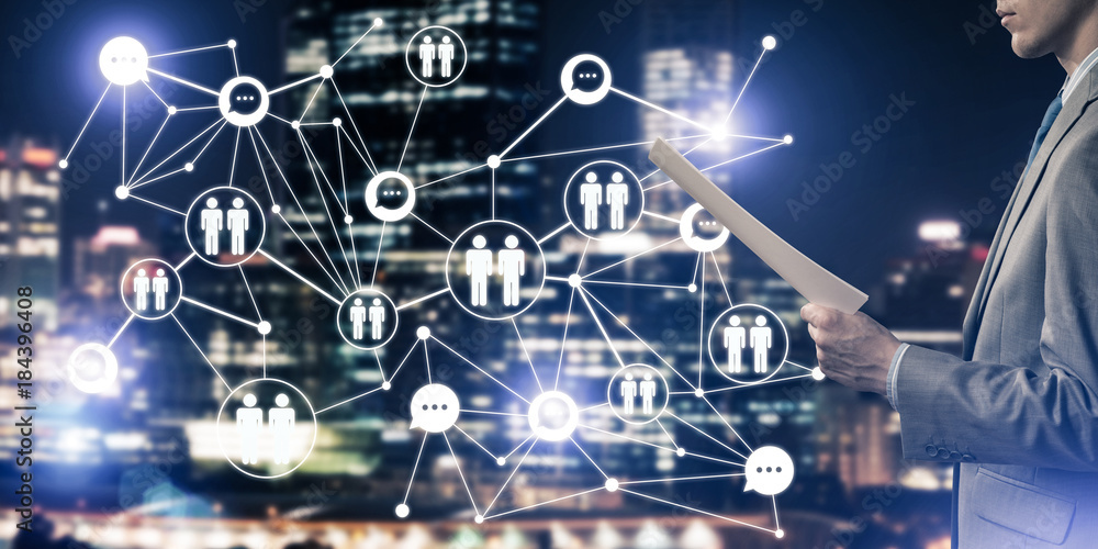 Aufkleber concept of modern business networking that connect and cooperate