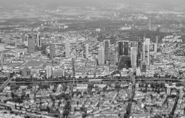 Aerial view of Frankfurt am Main, Germany. White and black.