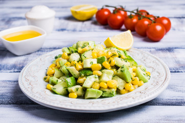 Portion salad with raw vegetables