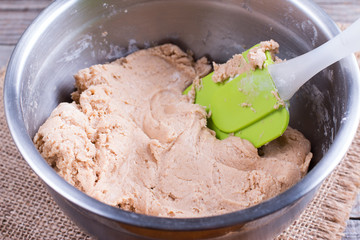 Ready ginger dough in a metal bowl