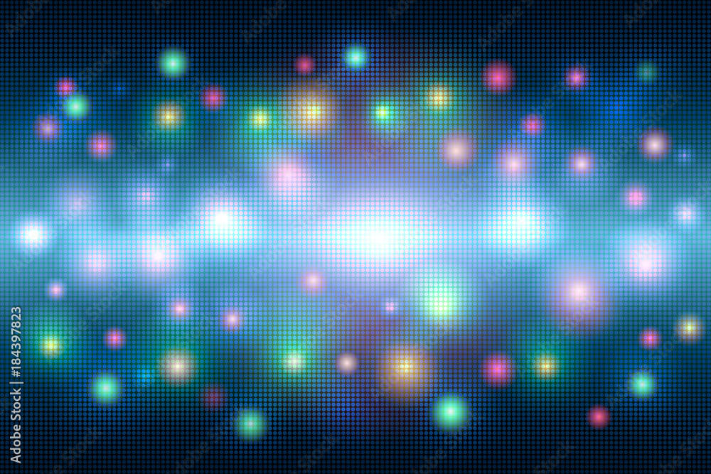 Poster multicolored bright magic abstract mosaic background of dots with a shining center and a flash of li