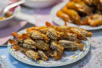 Grilled shrimps on the dish