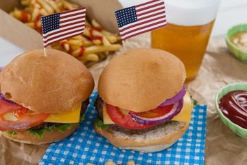 Hamburgers decorated with 4th july theme