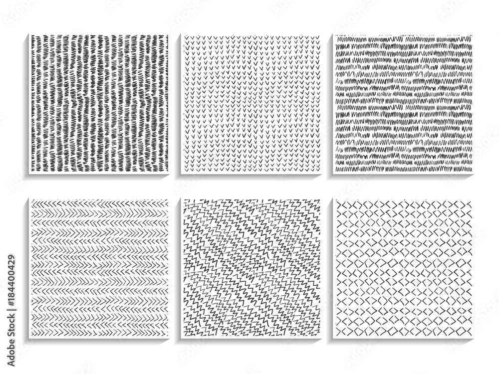 Poster doodle patterns set sketch textures abstract black