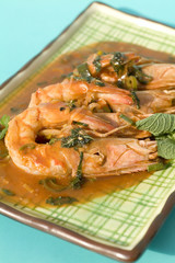 langostinos en salsa de cilantro