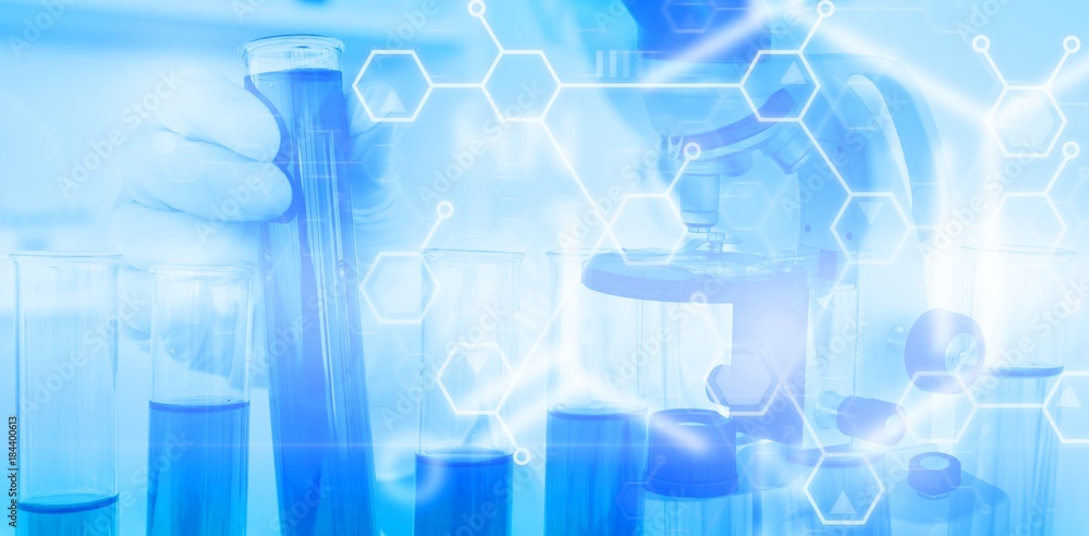 Poster background with scientist working in laboratory