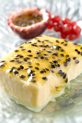 Pastel frio de moscatel y maracuya