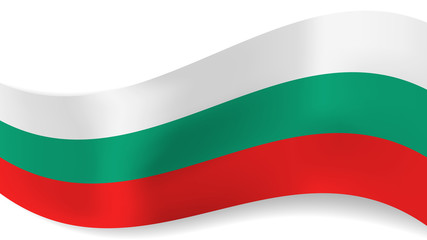 Abstract vector wavy bulgarian flag with shadow on white background. Ribbon with white, green and red Bulgaria flag colors for national holidays and events banners design