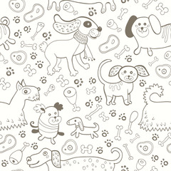 Obraz na płótnie Canvas Seamless pattern of dogs in black and white