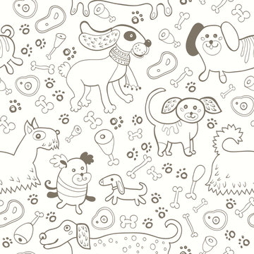 Seamless pattern of dogs in black and white