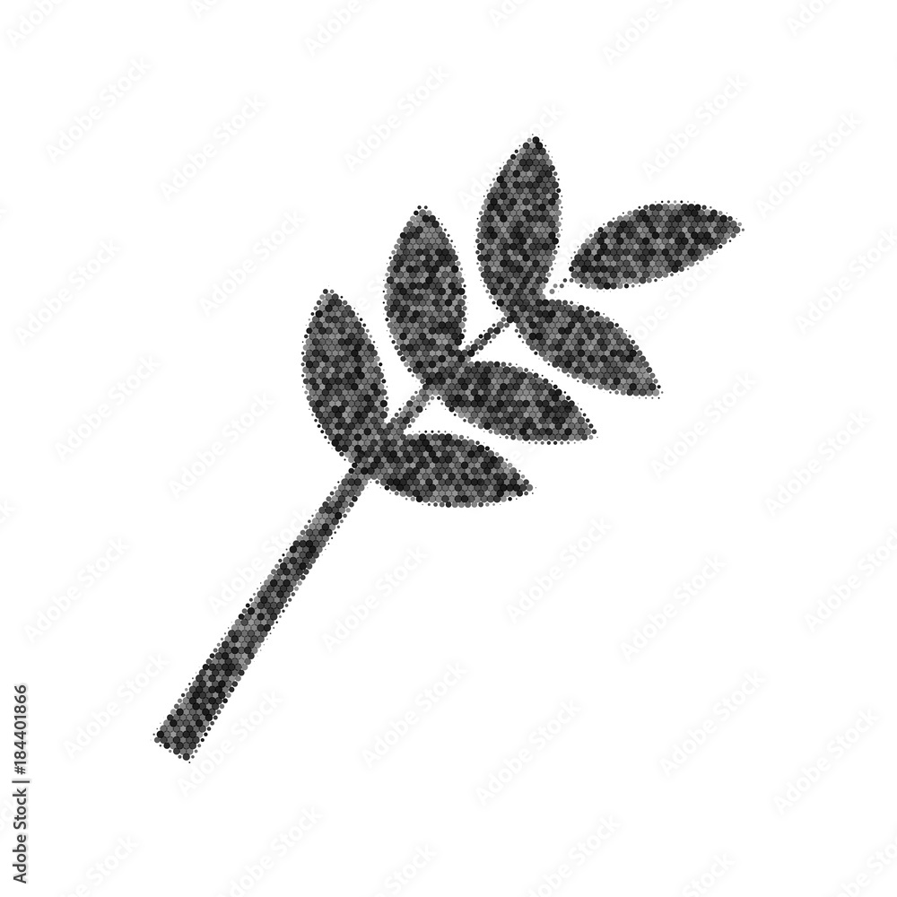 Aufkleber tree branch sign. vector. black icon from many ovelapping circles with random opacity on white backg