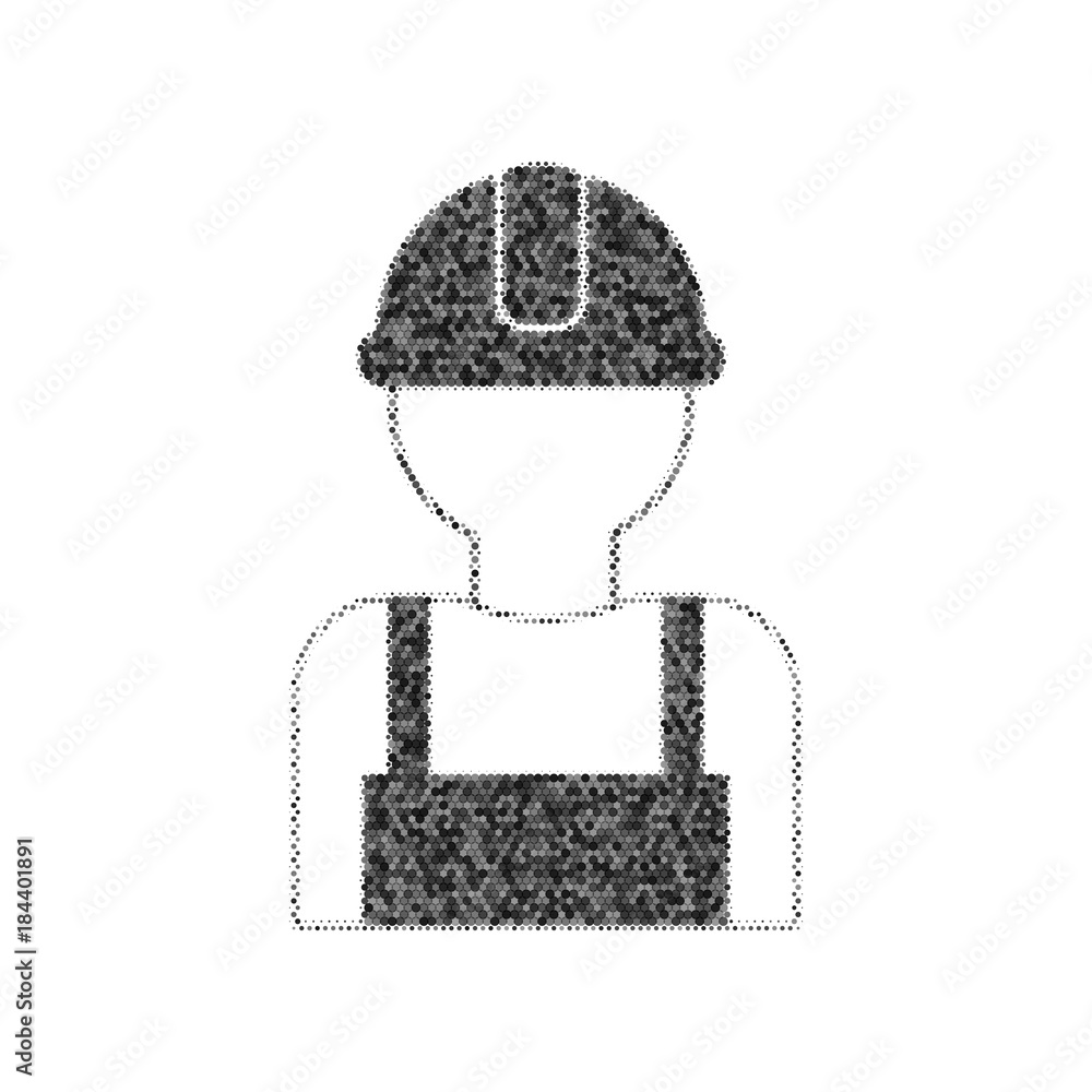 Poster worker sign. vector. black icon from many ovelapping circles with random opacity on white background