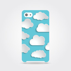 Cute blue clouds collection illustration on a phone case back