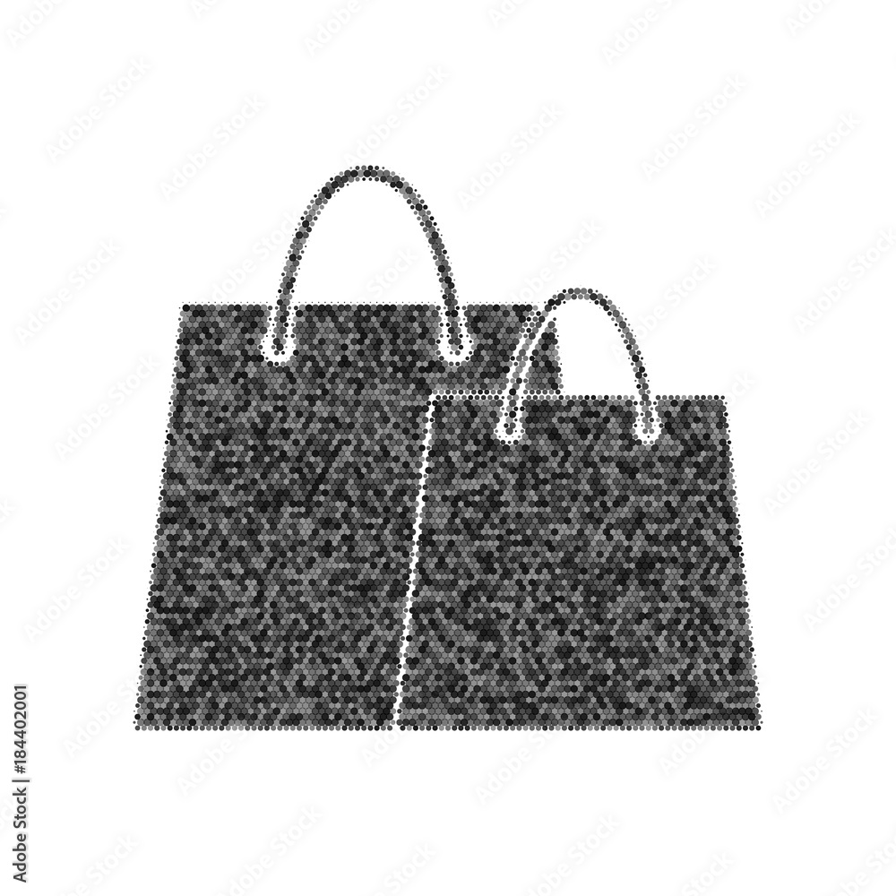 Poster shopping bags sign. vector. black icon from many ovelapping circles with random opacity on white bac