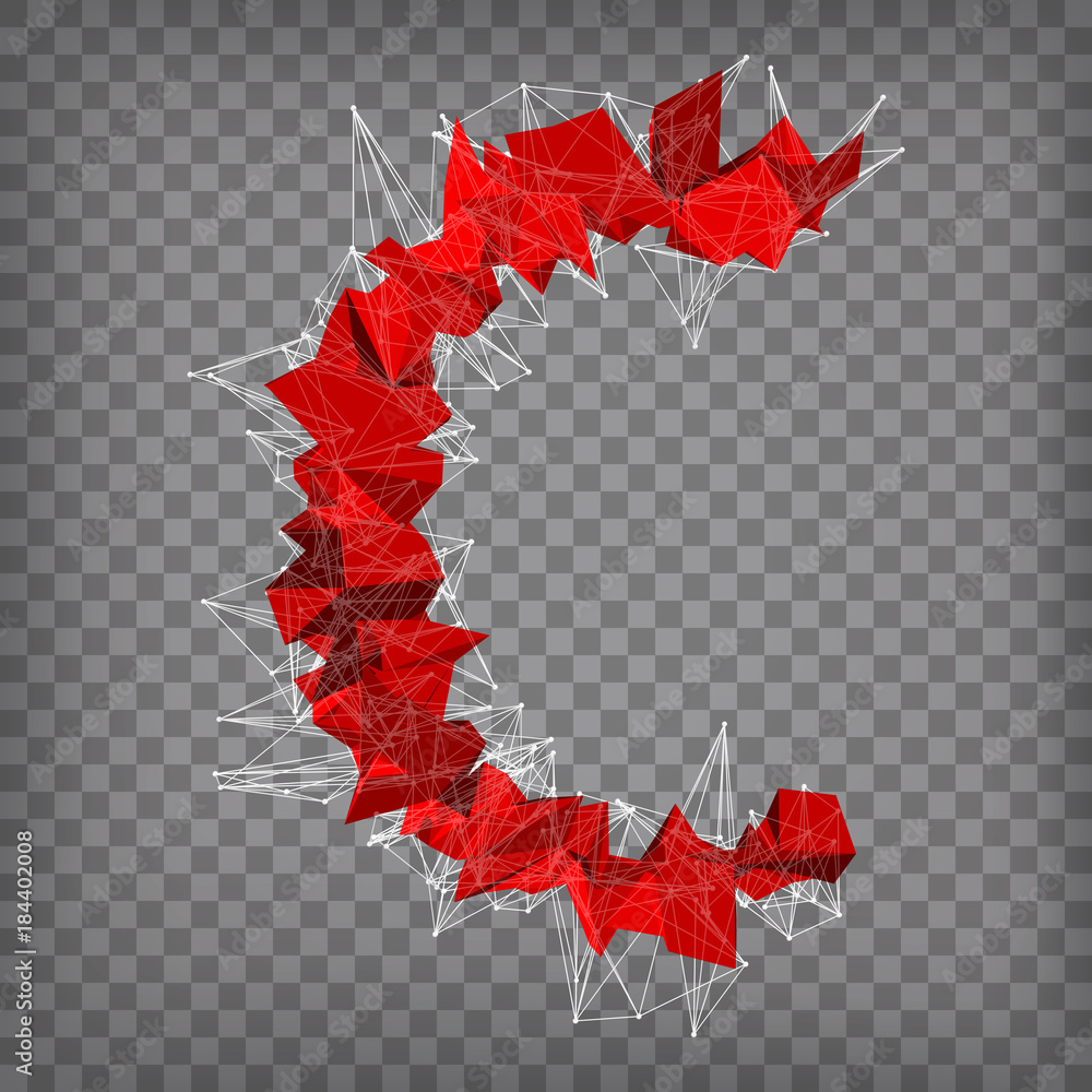 Poster abstract vector red modern triangular emblem of c on a chequered