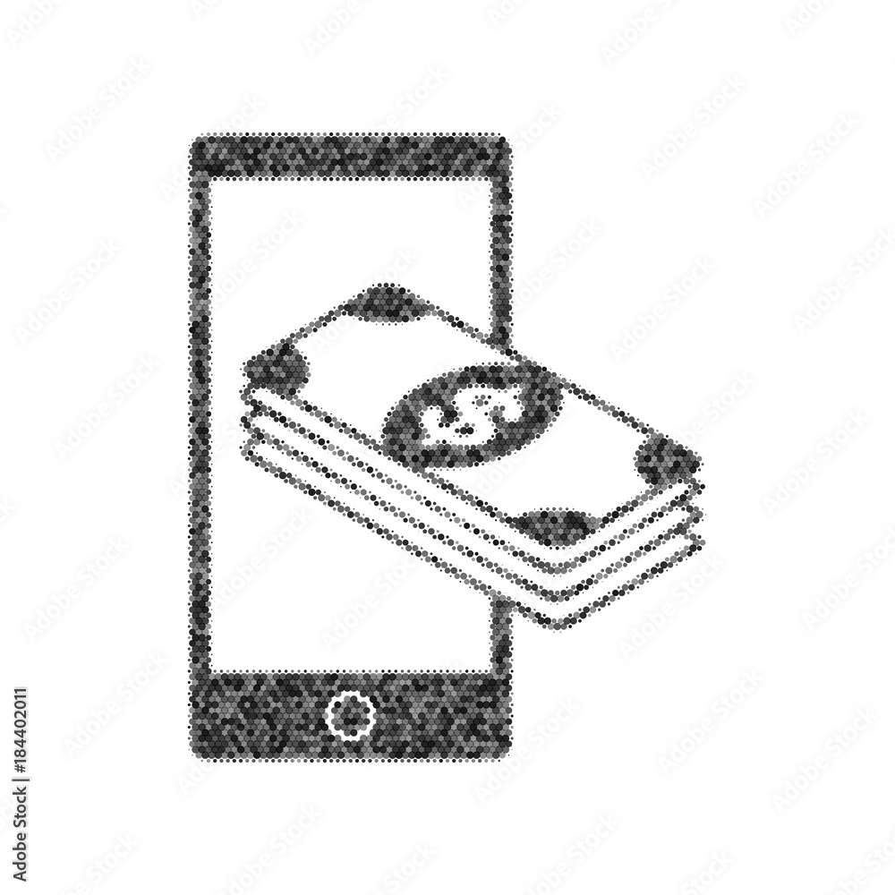 Poster payment, refill your mobile smart phone,. vector. black icon from many ovelapping circles with rando