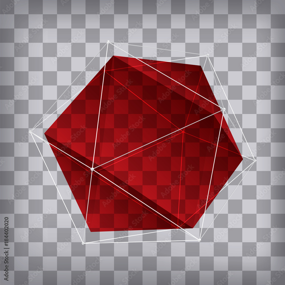 Poster red abstract triangular shape of crystal on a chequered backgrou