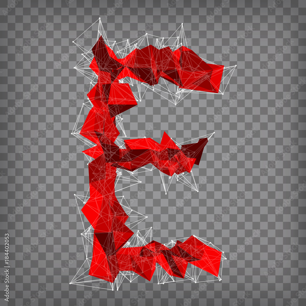 Poster abstract vector red modern triangular emblem of e on a chequered