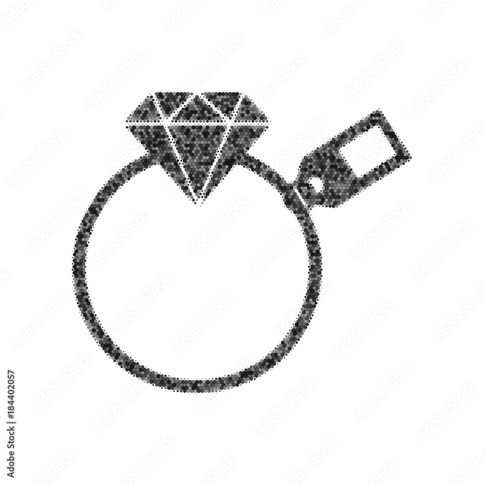 Aufkleber diamond sign with tag. vector. black icon from many ovelapping circles with random opacity on white 