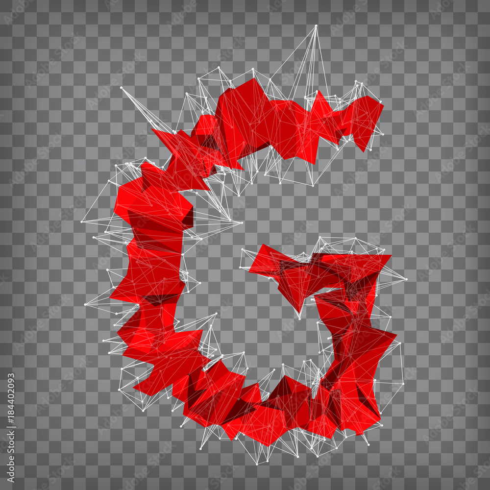 Poster abstract vector red modern triangular emblem of g on a chequered