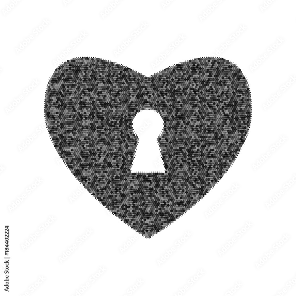 Aufkleber heart with lock sign. vector. black icon from many ovelapping circles with random opacity on white b