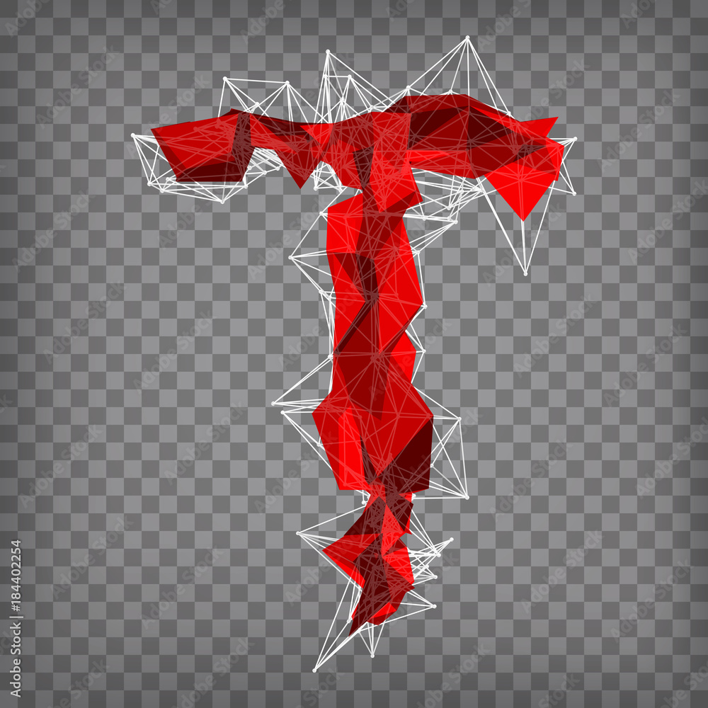 Poster abstract vector red modern triangular emblem of type t on a cheq